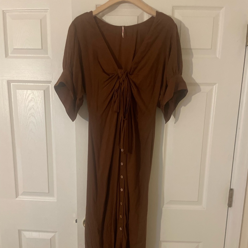 Free People Deep V Maxi Dress Size Medium Brown 54in in length